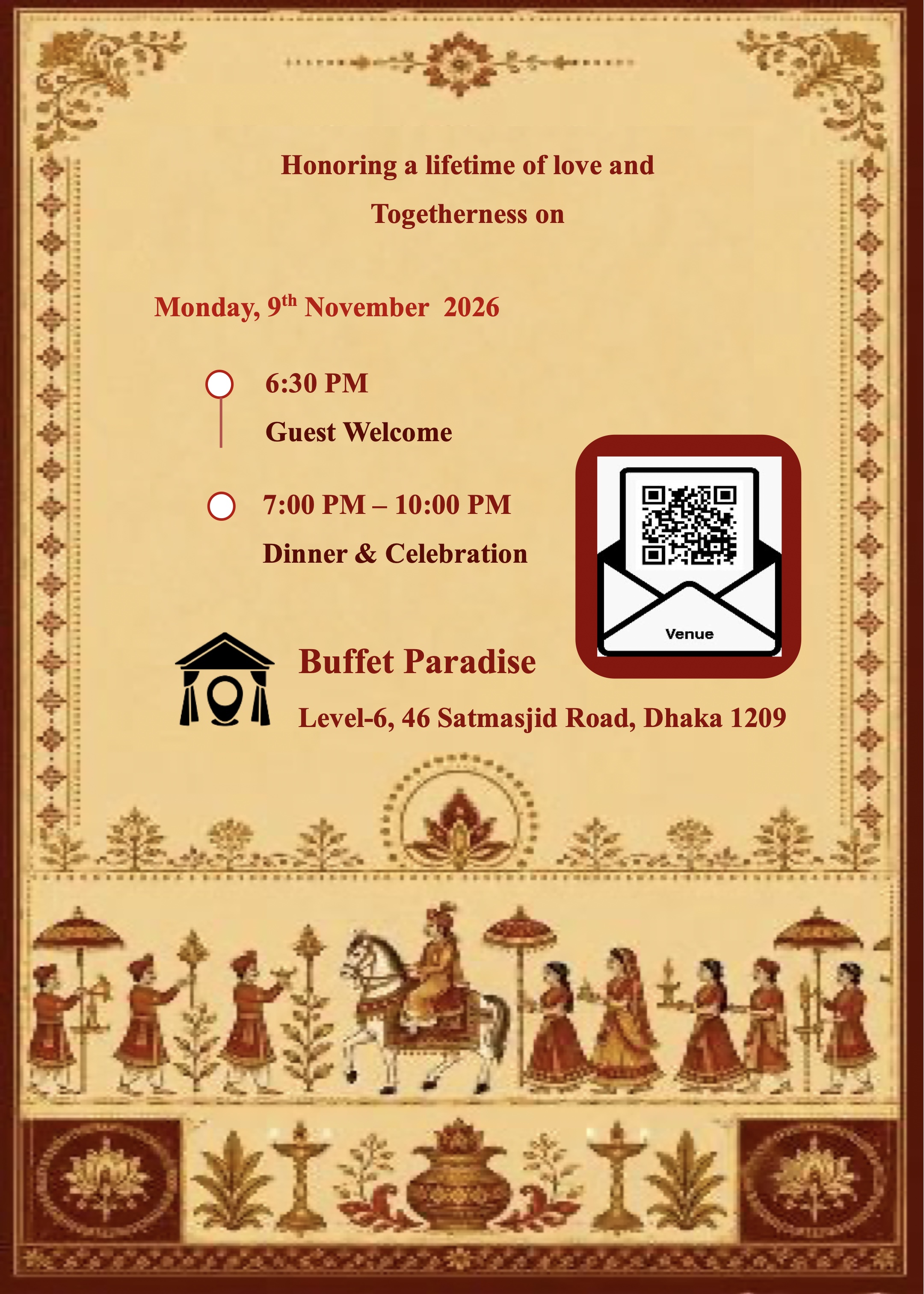 Wedding Invitation Page 3 - Event Details & Buffet Paradise Venue
